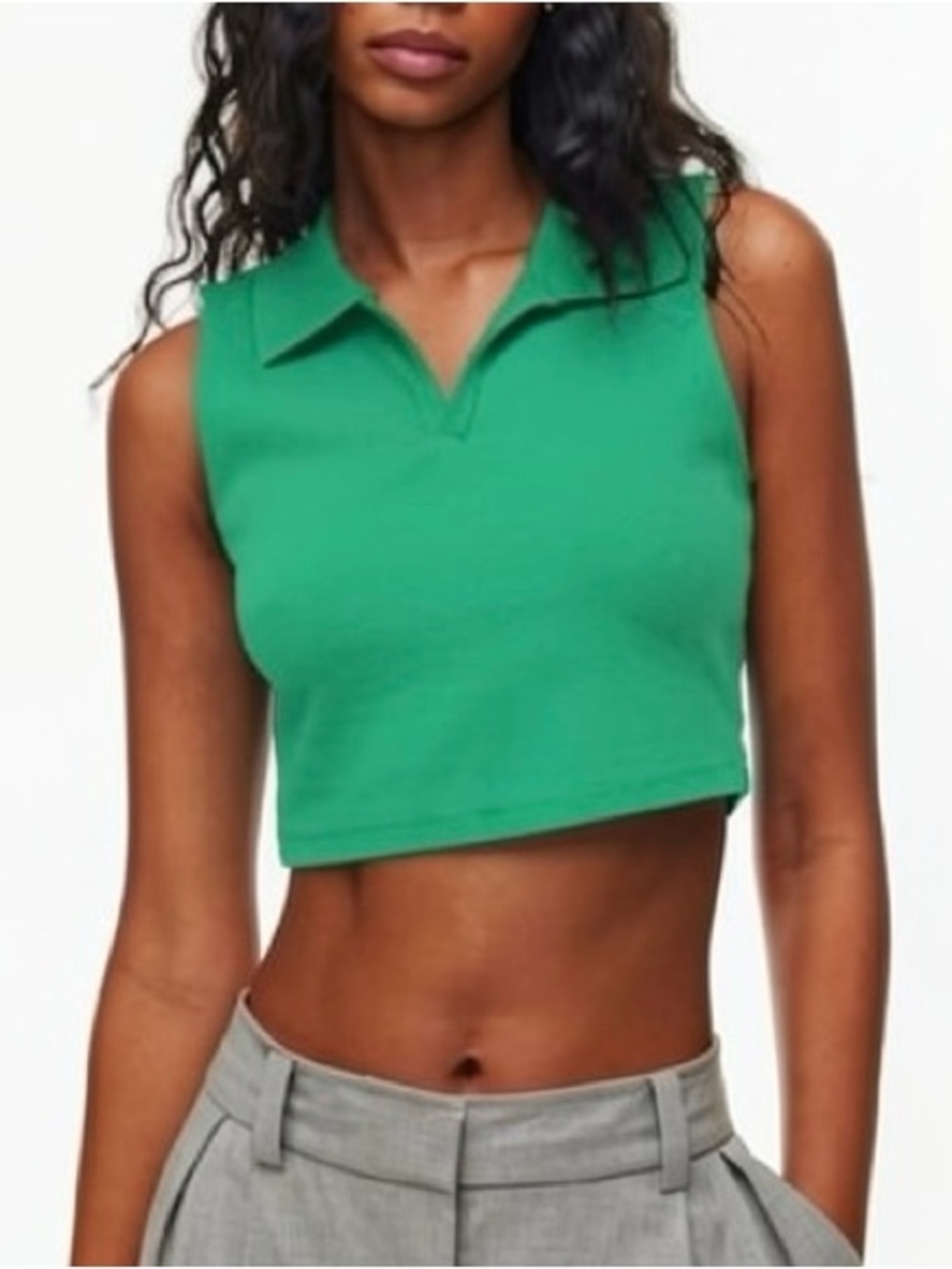 NWT Aritzia Sun Deh Knox Polo Crop Top in Nature Green Size Small